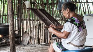 Maya girls learning henequén weaving