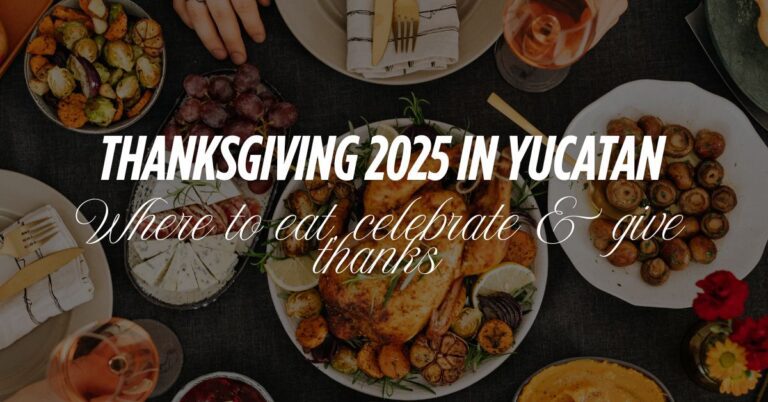 hanksgiving dinner setup in Mérida with tropical flair and traditional dishes.