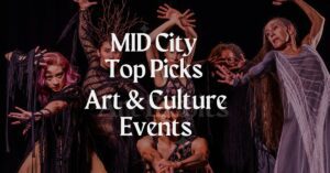 Contemporary dancers performing on stage with expressive poses during an art and culture event.