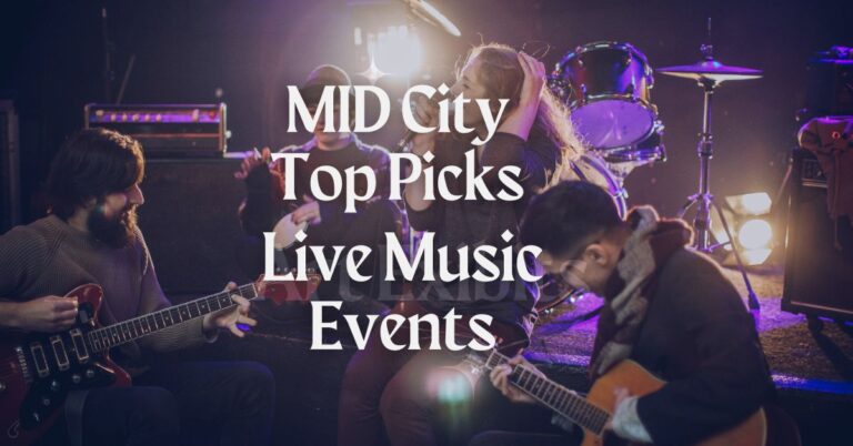 Band performing live on stage with guitars, drums, and a singer during a music event