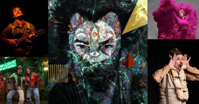 Collage of artists and performers featured in Mérida Fest 2026, celebrating music, visual art, dance, theater, and community culture.