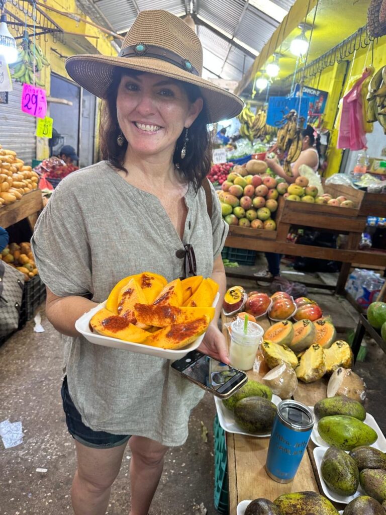 Eating fruit and mango